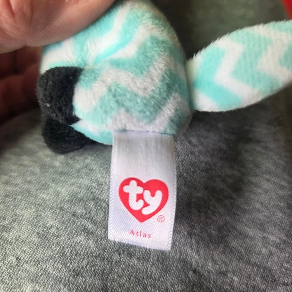 Ty Beanie Boos Atlas Fox Teal White Chevron Plush Stuffed Animal Small 6 inch